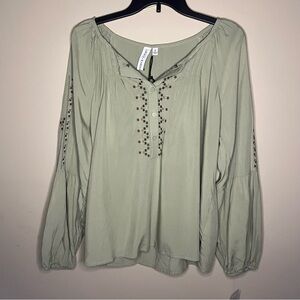 Grace+Karma Light Green Embroidered Blouse